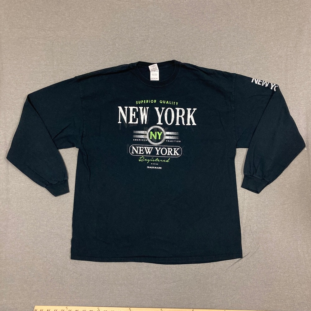 Gildan New York Graphic Long Sleeve T-Shirt Mens 2XL Black Cotton Souvenir Tee